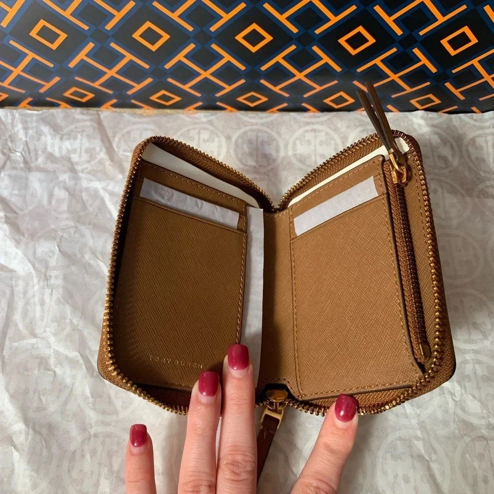 Tory Burch Emerson Medium Wallet Moose Brown Tan Gold